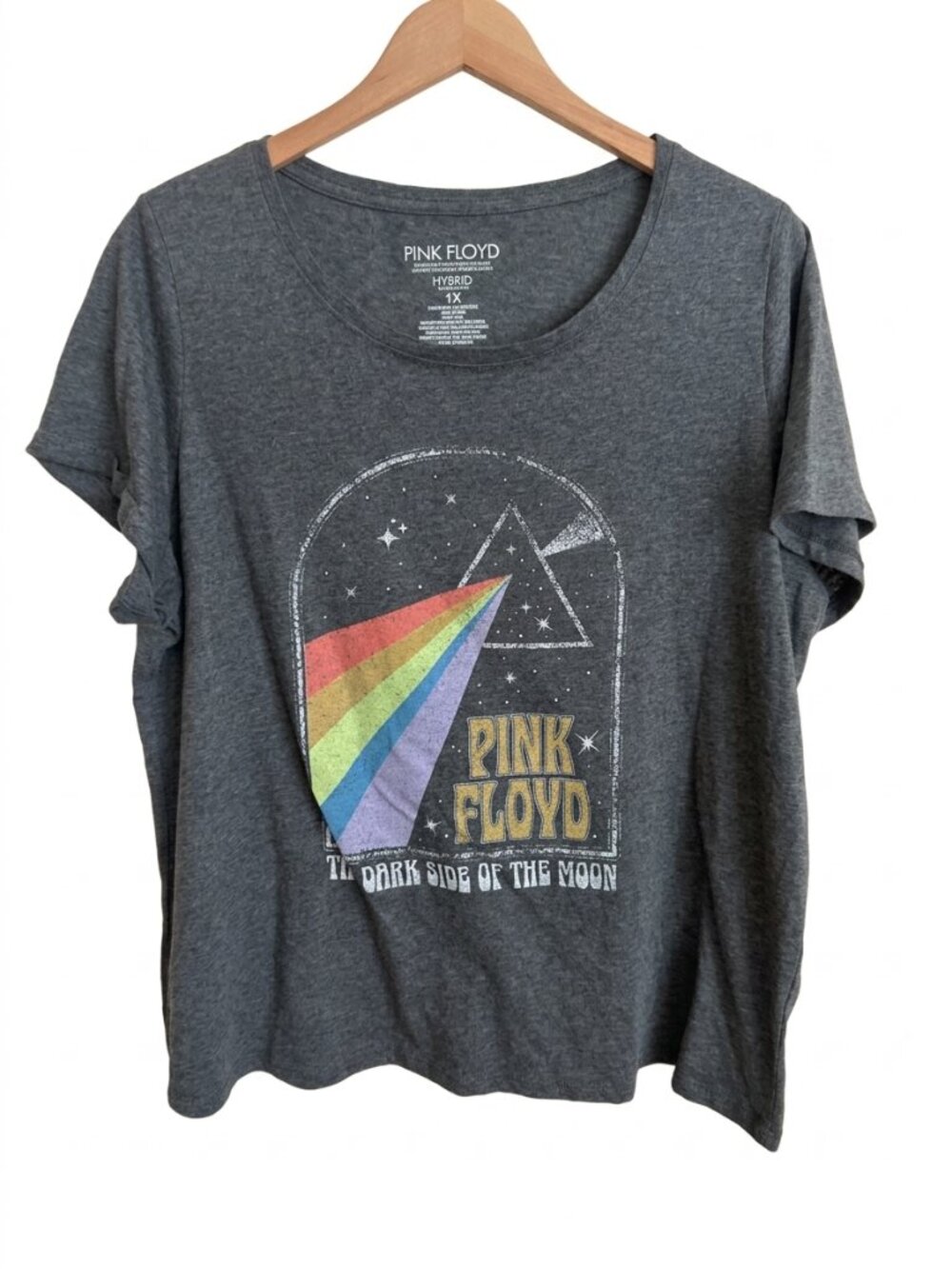 Pink Floyd Dark Side of the Moon Graphic Tee 1X Plus Gray Rainbow Band Shirt